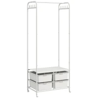 HOMCOM Charriot Moderno 8 Ganchos e 4 Cestos para Armazenamento Charriot com Rodas e Estrutura de Aço 63x37x153 cm Branco(m-1)