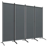 Outsunny Biombo Separador de Ambientes de 4 Painéis Biombo Dobrável 221x172 cm com Pés Largos para Terraço Pátio Jardim Cinza Escuro(m-1)
