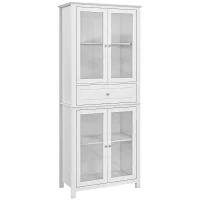 HOMCOM Armário de Cozinha com 4 Portas de Vidro Temperado Gaveta e Prateleiras Ajustáveis 74x35,5x181,5 cm Branco(m-1)