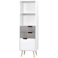 HOMCOM Estante com 2 Prateleiras Abertas e 3 Gavetas Armário de Sala de Estar de Estilo Moderno 50x39x169,5cm Branco Cinza(m-10)