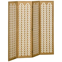 HOMCOM Biombo de 4 Painéis Dobrável 160x1,7x170 cm Separador de Ambientes de Madeira com Padrões Geométricos Madeira(m-1)