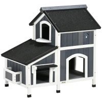 PawHut Casa para Gatos de Madeira com Suporte para Flores de 2 Níveis e Teto Asfáltico 96x65x85,5 cm Cinza(m-1)