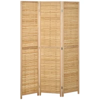 HOMCOM Biombo de 3 Paineis Separador de Ambientes Dobrável 120x1,8x170 cm Divisor de Ambientes com Padrão Tecido em Bambu Madeira(m-1)
