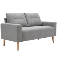 HOMCOM Sofá de 2 Lugares Moderno Estofado em Poliéster com 2 Almofadas Apoio para os Braços e Pés de Madeira de Borracha 145x76x88 cm Cinza(m-11)