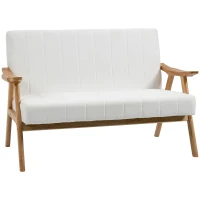 HOMCOM Sofá de 2 Lugares Moderno Estofado em Poliéster com Assento Acolchoado e Pés de Madeira 126x74x82 cm Creme(m-1)
