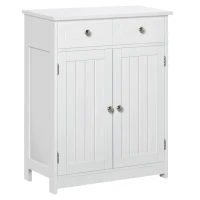 kleankin Armário Auxiliar Casa de Banho com 2 Gavetas 2 Portas e Prateleira Ajustável Estilo Moderno 60x30x75cm Branco(m-1)