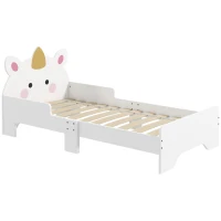 ZONEKIZ Cama para Crianças de 3-6 Anos 143x74x67 cm Cama Infantil de Madeira em Forma de Unicornio Branco(m-1)