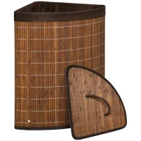 HOMCOM Cesto de Roupa de Bambu Capacidade de 55L Cesto para Roupa Suja com Tampa e Bolsa Amovível 38x38x57cm Marrom(m-11)