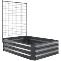 Outsunny Caixa de Plantio de Aço Galvanizado com Treliça para Plantas Trepadeiras e Fundo Aberto 80x115x125 cm Cinza Escuro(m-1)