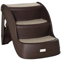 PawHut Escada para Cães de 3 Degraus Dobrável Escada para Animais de Estimação com Tapetes Antiderrapantes 49x38x38 cm Marrom(m-1)