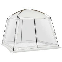 Outsunny Tenda de Jardim para 6-8 Pessoas com 4 Mosquiteiras e 2 Portas Proteção UV50+ Inclui Bolsa de Transporte 3x3 m Branco(m-1)