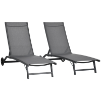 Outsunny Conjunto de 2 Espreguiçadeiras para Exterior com Encosto Ajustável em 5 Níveis e Rodas para Praia Piscina 165x66x102cm Cinza