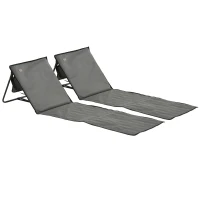 Outsunny Conjunto de 2 Esteiras de Praia Dobrável Esteiras Acolchoadas com Encosto Reclinável 142x51x40 cm Cinza(m-1)