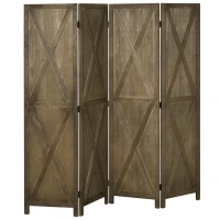 HOMCOM Biombo de 4 Painéis Separador de Ambientes Dobrável 182x170 cm Divisória para Espaços de Madeira Marrom Acinzentado(m-1)
