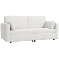 HOMCOM Sofá de 3 Lugares Sofá Sala de Estar Estofado em Poliéster com 2 Almofadas Acolchoadas 178x82x85 cm Creme(m-1)