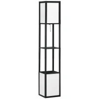 HOMCOM Candeeiro de Pé de Madeira com Prateleira Suporte para Lâmpada E27 Candeeiro Moderno 26x26x156 cm Preto e Branco(m-1)