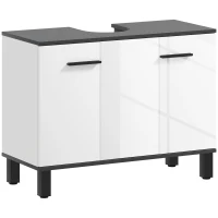HOMCOM Móvel para Lavatório Pousar Móvel Casa de Banho com 2 Portas e Prateleira Ajustável para Lavatório com ou sem Pedestral 80x34x60 cm Branco Brilhante(m-1)