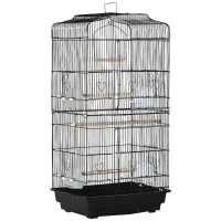 PawHut Gaiola para Passáros Gaiola de Metal com Portas 4 Comedouros 3 Poleiros Baloiço Bandeja Removível e Alça de Transporte para Papagaio Canário Periquito 46,5x35,5x92cm Preto(m-1)