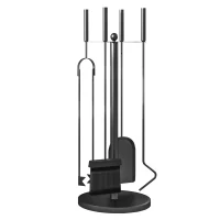 Outsunny Conjunto de Ferramentas para Lareira com 5 Peças Acessórios para Lareira de Metal com Escova Pá Tenaz Atiçador e Suporte Ø25x54 cm Preto(m-1)