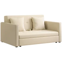 HOMCOM Sofá Cama de 2 Lugares com 2 Almofadas Apoio para os Braços e Armazenamento Sofá Duplo Moderno 152x101x81 cm Bege(m-1)