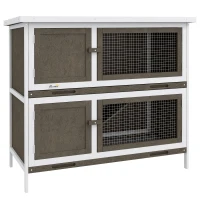 PawHut Coelheira de Madeira de 2 Pisos com Teto Asfáltico Bandejas Amovíveis e Rampa para 2 Coelhos 97x44x91 cm Marrom(m-1)