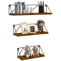 HOMCOM Conjunto de 3 Prateleiras de Parede Industrial Prateleiras Suspensas 30x12x12 cm 40x12x12 e cm 50x12x12 cm Madeira e Preto(m-10)