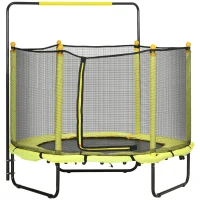 ZONEKIZ Trampolim Infantil com Rede de Segurança Barra Ajustável para Interior e Exterior Ø140x120-140 cm Amarelo(m-1)