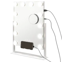HOMCOM Espelho de Maquilhagem Estilo Hollywood com Luzes 12 Lâmpadas LED 3 Modos de Iluminação e Entrada USB 36,5x8,5x45,5 cm Branco(m-1)