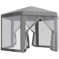Outsunny Cort de Grădină cu Pereți Laterali din Plasă, 2 Uși, Orificii de Drenaj, Țăruși și Frânghii, 4x4 m, Gri(m-11)