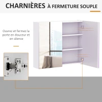 HOMCOM Armoire murale salle de bain avec miroir 70 x 60 cm avec étagère réglable, miroir salle de bain avec rangement, blanc(m-7)