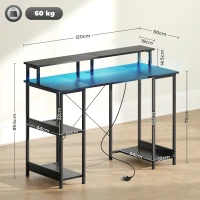 HOMCOM LED Computer Desk, with Power Outlets and Shelves - Black(m-3)