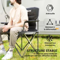 Outsunny Chaise de camping pliante et portable avec porte-gobelets, poches latérales et sac de transport, noir(m-5)