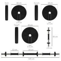 SPORTNOW Set Greutăți 2 în 1 cu Gantere Convertibile în Halteră și Reglabile, 105x20x20 cm, Negru(m-3)