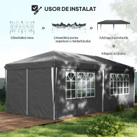 Outsunny Pavilion Pliabil, Reglabil pe Înălțime cu Ferestre Laterale și Geantă de Transport, 596x300x270 cm, Gri(m-4)
