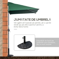 Outsunny Umbrelă Semicirculară de Perete cu Deschidere cu Manivelă şi Orificii de Ventilaţie, 230x130x245 cm, Verde(m-6)