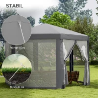 Outsunny Cort de Grădină cu Pereți Laterali din Plasă, 2 Uși, Orificii de Drenaj, Țăruși și Frânghii, 4x4 m, Gri(m-6)