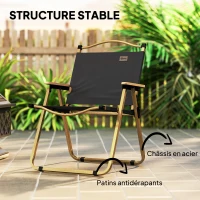 Outsunny Chaise de camping chaise de pêche pliante avec accoudoirs tissu Oxford et structure acier 54 x 59 x 78 cm gris foncé(m-6)
