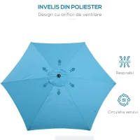 Outsunny Umbrela de Gradina inclinabila cu Manivela, Tija si 6 Spite, Ø2.6x2.4 m, Albastru(m-6)