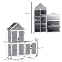 Outsunny Abri de jardin et armoire de rangement en bois avec toit incliné en asphalte, étagères et portes verrouillables, gris(m-3)