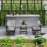 Outsunny Set Mobilier de Grădină cu Canapea cu 3 Locuri, Canapea cu 2 Locuri și Măsuță de Cafea, 180x60x64 cm, Gri(m-9)