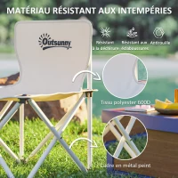 Outsunny Ensemble de meubles de camping 5 pièces table de camping avec 4 chaises pliantes avec poches 95 x 56,5 x 50 cm, blanc(m-5)