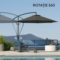 Outsunny Umbrelă de Soare cu Corzi Anti-Vânt, Orificii de Aerisire, Bază în Cruce și Manivelă, Φ290x243 cm, Gri(m-7)