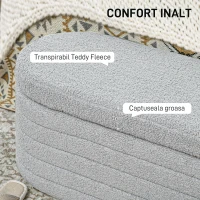 HOMCOM Banchetă Tapiţată cu Spaţiu de Depozitare și Picioare din Lemn de Eucalipt, 116x41x40.5 cm, Gri Deschis(m-5)