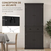 HOMCOM Armoire de cuisine buffet cuisine multi-rangements étagères réglables 4 portes et grand tiroir 76,2 x 40,2 x 183 cm noir(m-6)