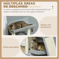 PawHut Arranhador para Gatos Altura 76 cm com 4 Postes de Arranhar Cama Plataforma em U Almofada para Arranhar Cinzento(m-5)