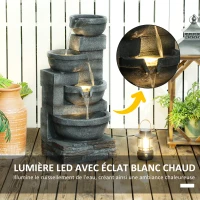 Outsunny Fontaine extérieure de jardin cascade avec éclairage LED, pompe inclus, 38 x 35 x 78,5 cm, gris(m-4)