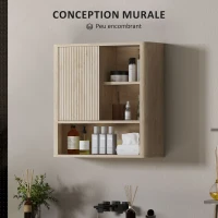 HOMCOM Armoire murale salle de bain avec étagères réglables, porte coulissante et étagères ouvertes, bois naturel(m-5)