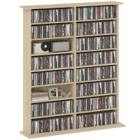 HOMCOM Rangements pour CD et DVD avec 16 compartiments et 12 étagères réglables capacité max. 720 CD/396 DVD et Blu-ray naturel(m-10)