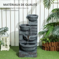 Outsunny Fontaine extérieure de jardin cascade avec éclairage LED, pompe inclus, 38 x 35 x 78,5 cm, gris(m-7)