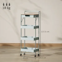 HOMCOM Desserte chariot de rangement à roulettes 4 niveaux avec tiroir, plateau et paniers, vert(m-3)